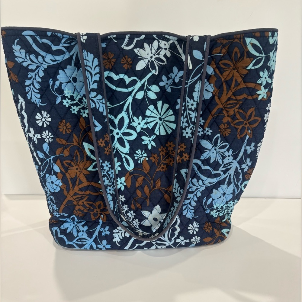 Vera Bradley Floral Quilted Tote Bag  Blue and Brown